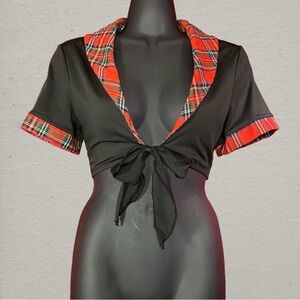 SOLD: Avidlove Black Tie Front Crop Top with Red Tartan Collar – Alt Schoolgirl